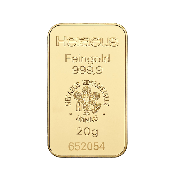 Goudbaar 20 gram Heraeus 