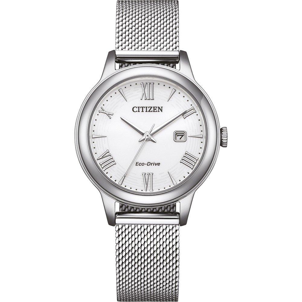 Citizen Solarhorloge Polshorloge, dameshorloge, roestvrijstalen band, analoog, datum, Eco-Drive