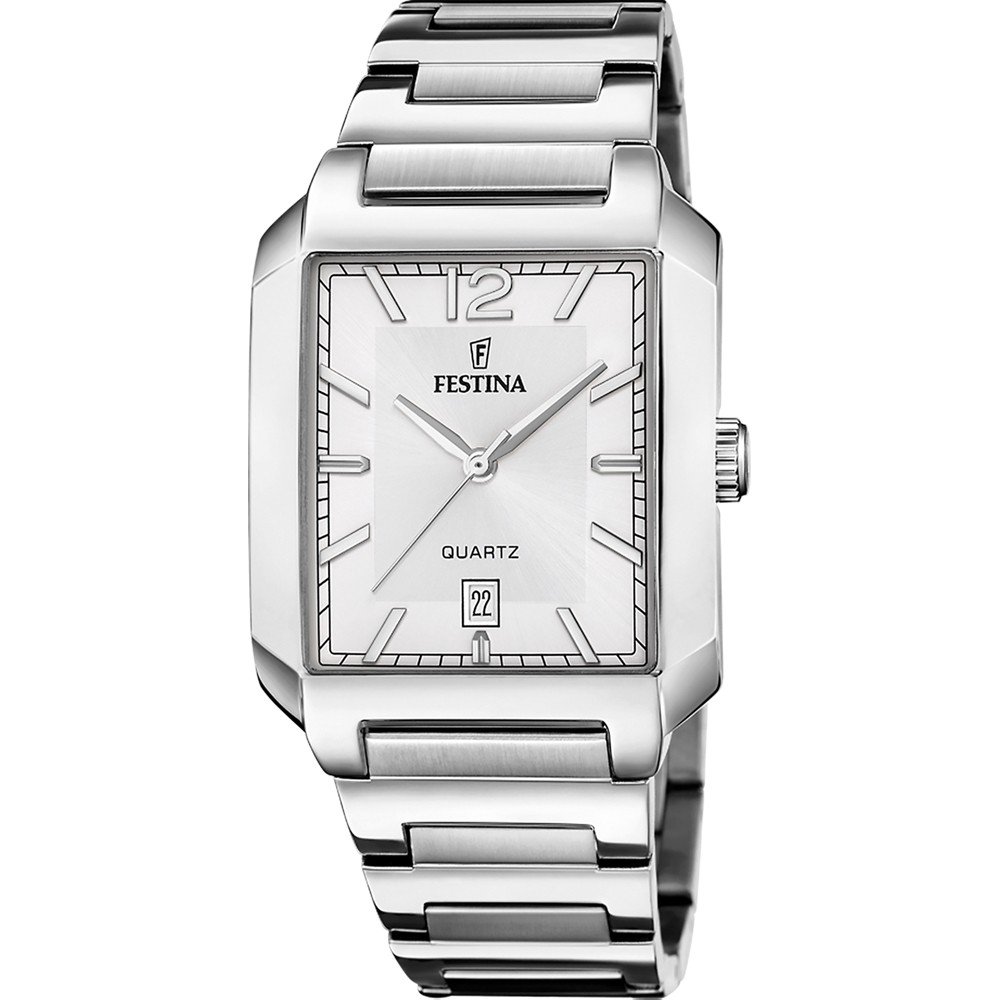 Festina Kwartshorloge On The Square Horloge, herenhorloge, dameshorloge, roestvrijstalen band, datum