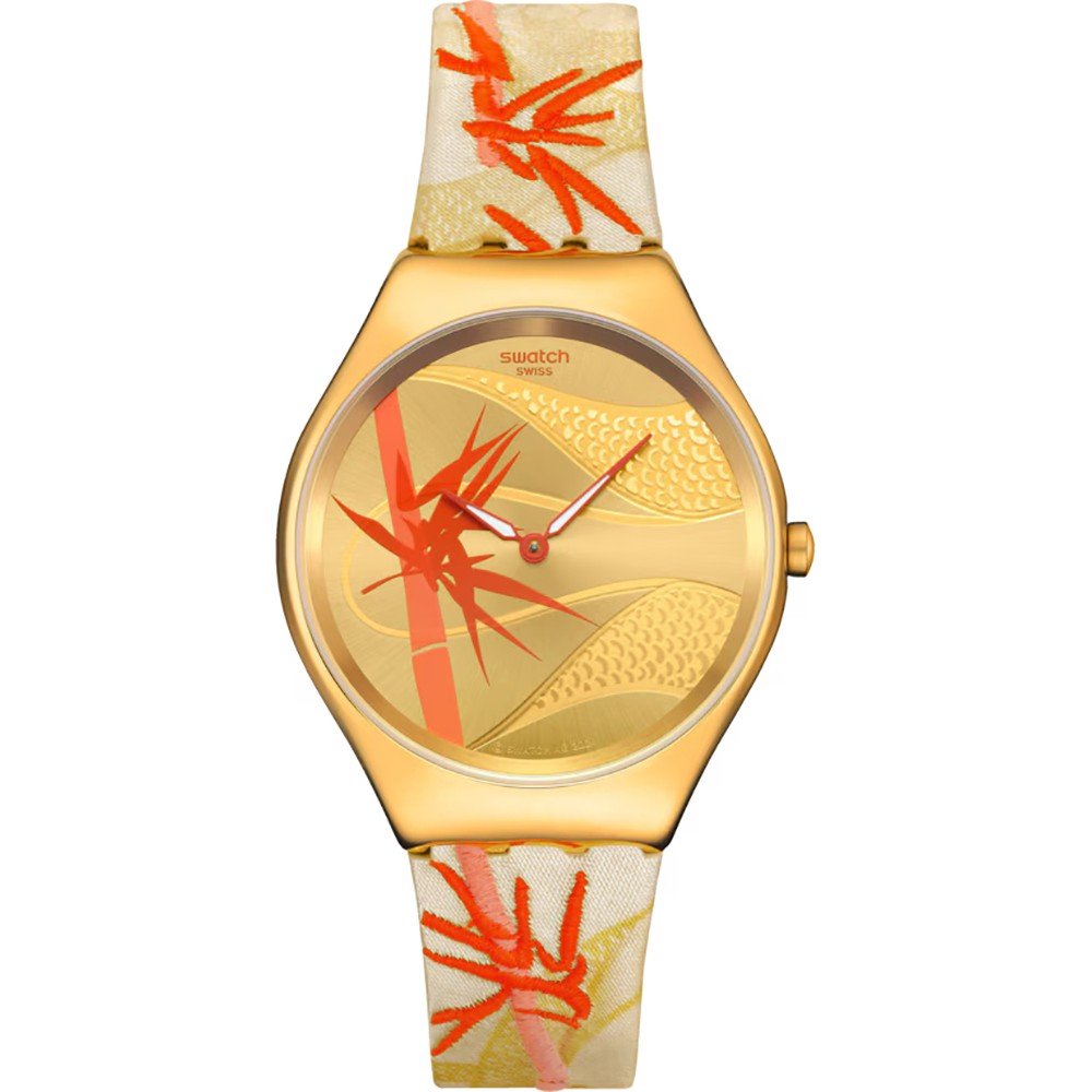 Swatch Skin Irony SYXZ105 Golden red bamboo Horloge