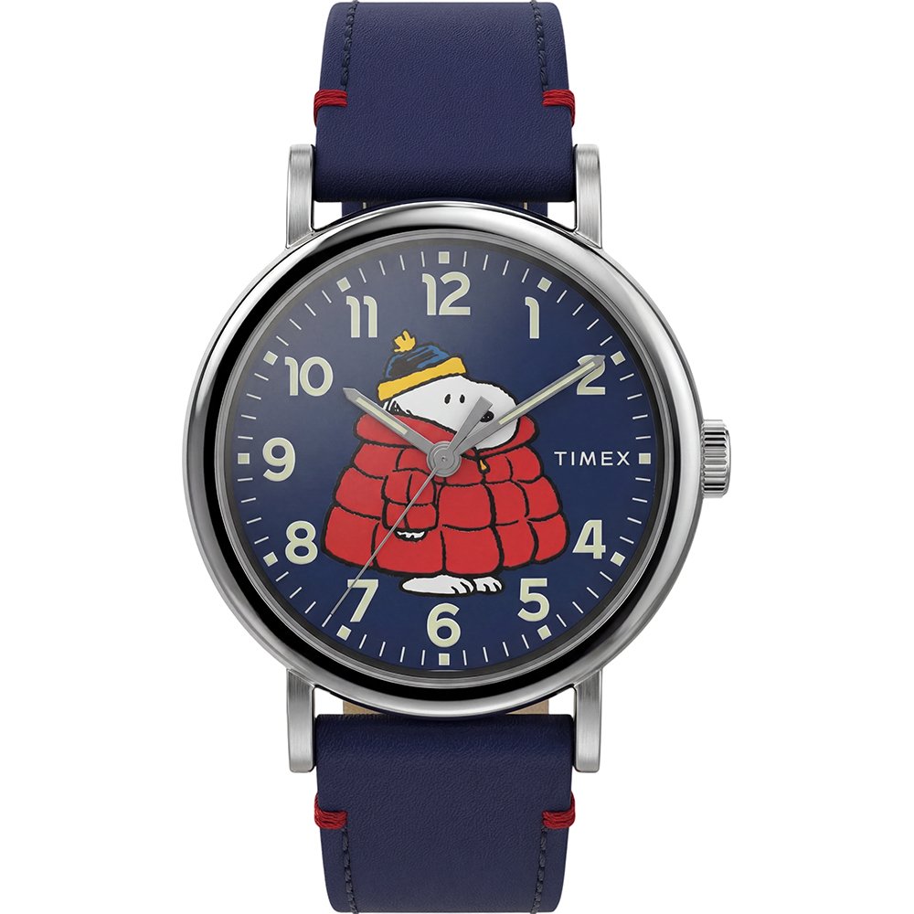 Timex Peanuts x Weekender Puffy Coat TW2Y85700 Horloge - Leer - Blauw - Ø 40 mm
