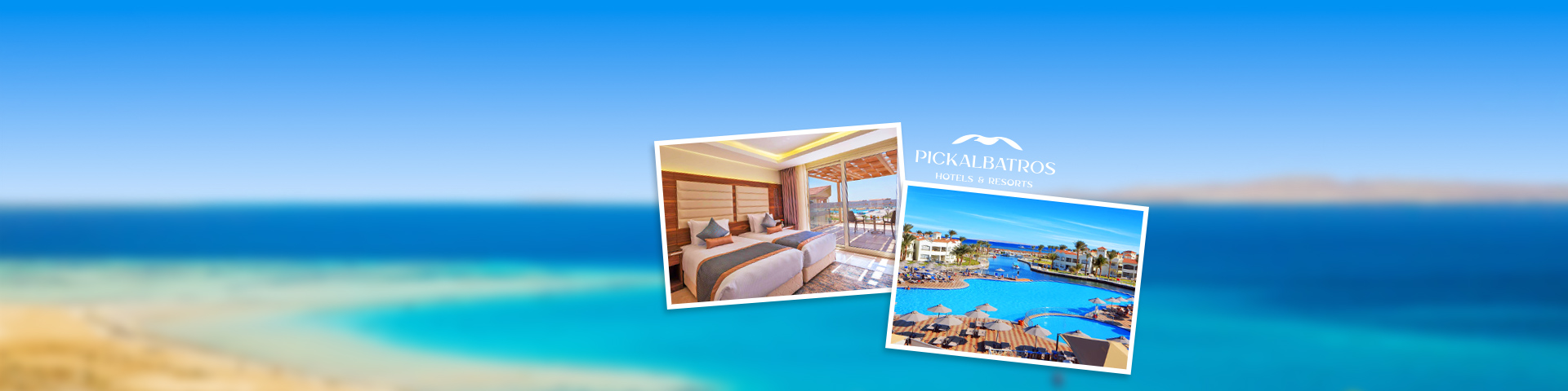 Een Pickalbatros hotel met zwembaden en de zee op de achtergrond