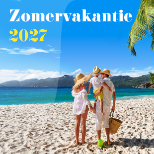 Zomervakantie 2027: gezin op het strand