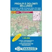 Tabacco Topografische Wandelkaart 024 Prealpi E Dolomiti Bellunesi 1:25.000